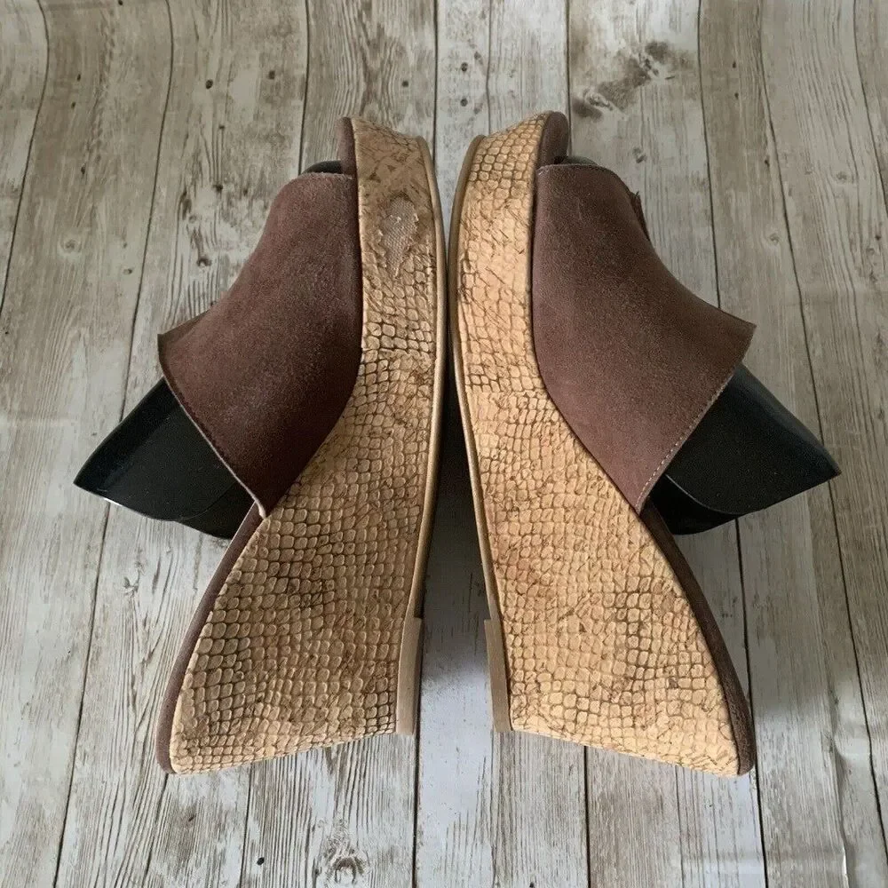 Brenda Zaro Women's Suede Wedge Slip on Slideswith Fringe Size 7.5 Made in Spain
